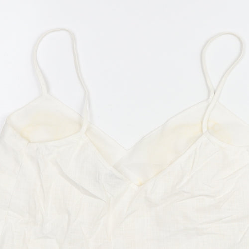 River Island Womens White Cotton Camisole Blouse Size 10 V-Neck - Embroidered Detail Peplum Cut Out