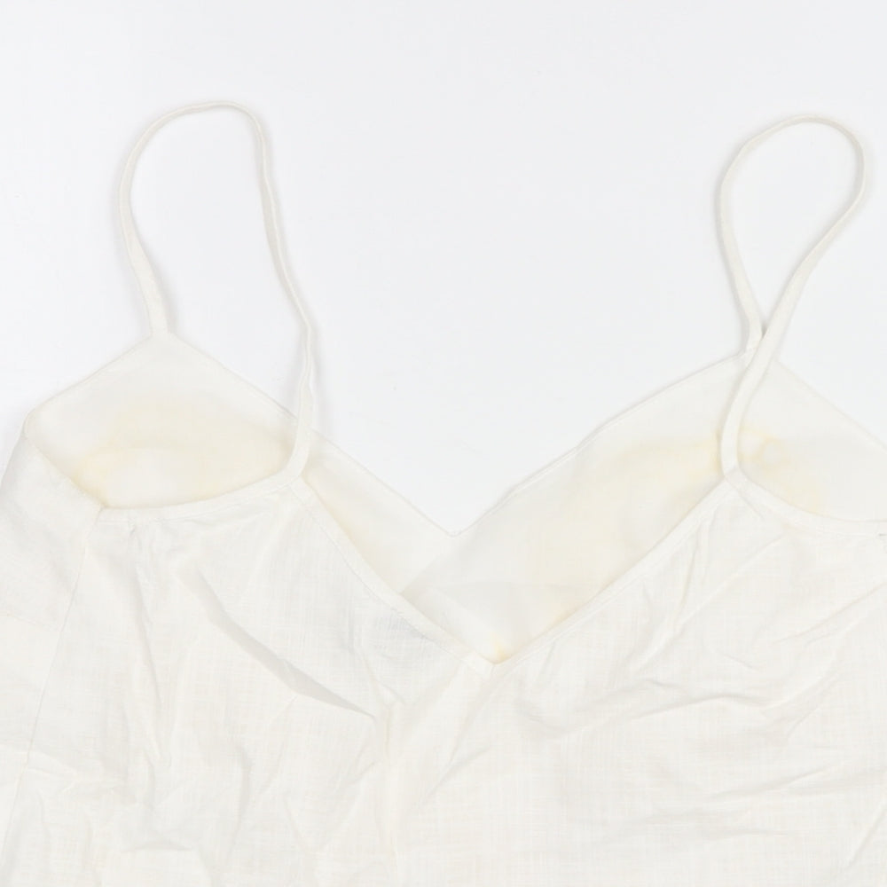 River Island Womens White Cotton Camisole Blouse Size 10 V-Neck - Embroidered Detail Peplum Cut Out