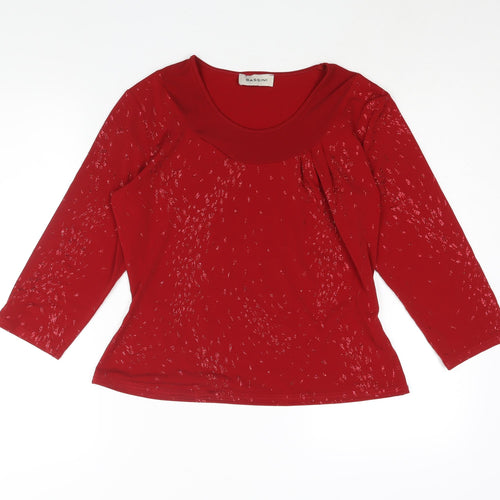 BASSINI Womens Red Polyester Basic Blouse Size 14 Round Neck - Glitter Detail