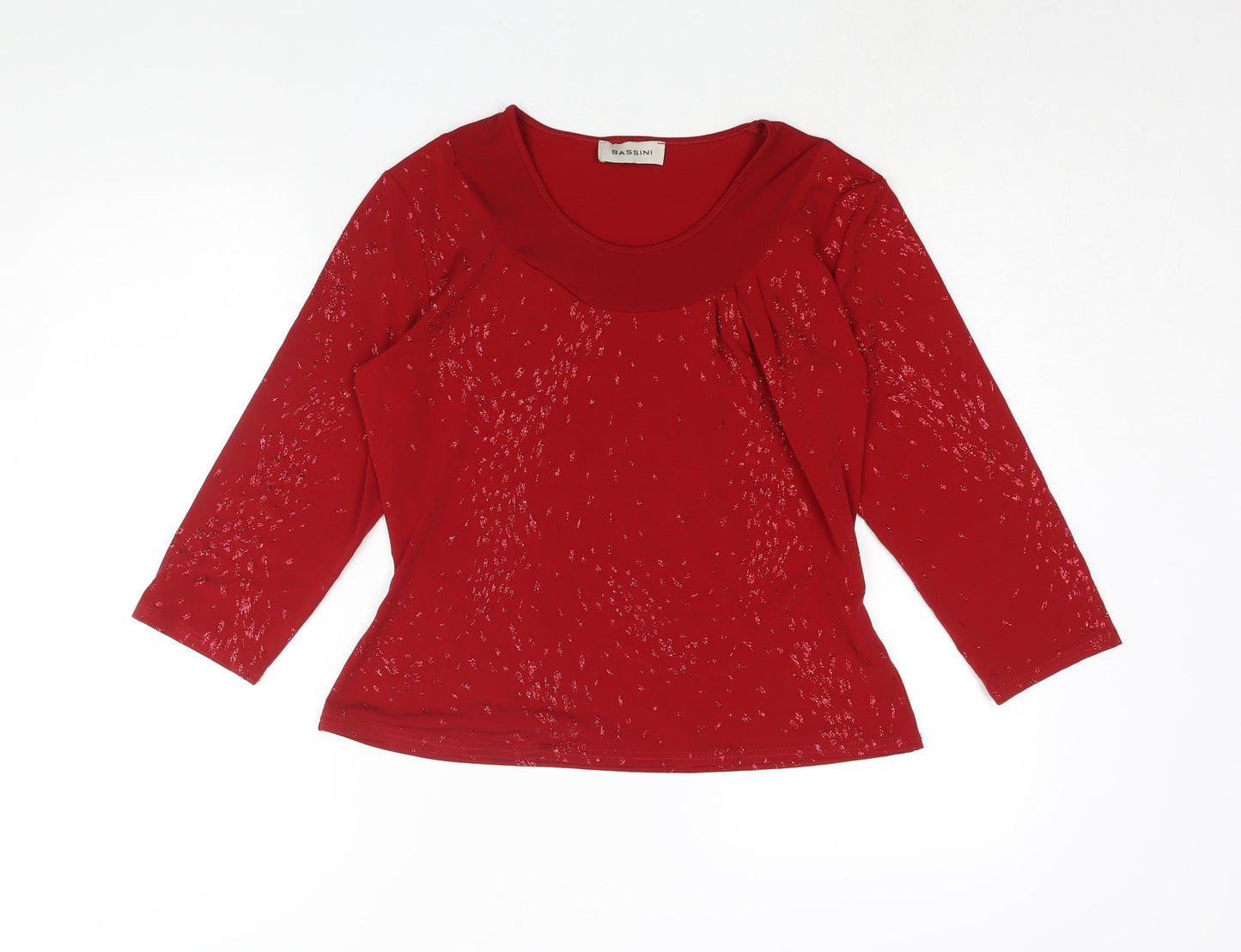 BASSINI Womens Red Polyester Basic Blouse Size 14 Round Neck - Glitter Detail