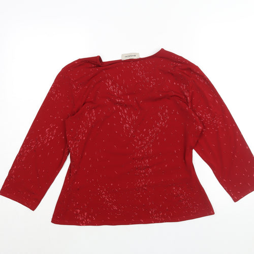 BASSINI Womens Red Polyester Basic Blouse Size 14 Round Neck - Glitter Detail