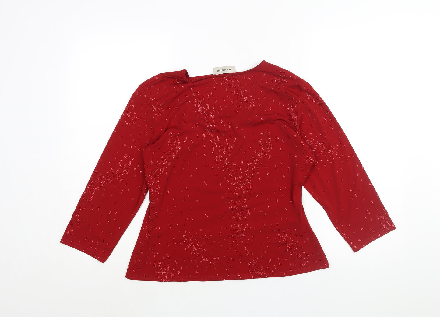 BASSINI Womens Red Polyester Basic Blouse Size 14 Round Neck - Glitter Detail
