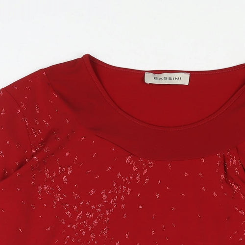 BASSINI Womens Red Polyester Basic Blouse Size 14 Round Neck - Glitter Detail
