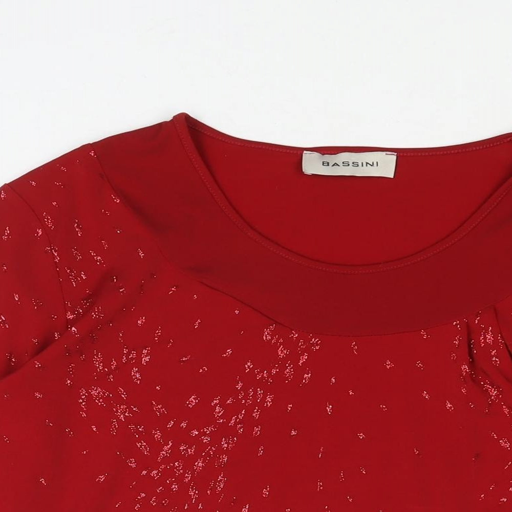BASSINI Womens Red Polyester Basic Blouse Size 14 Round Neck - Glitter Detail
