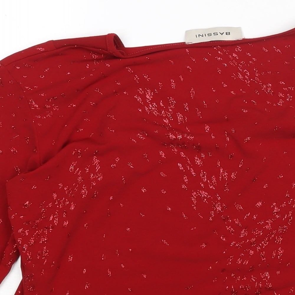 BASSINI Womens Red Polyester Basic Blouse Size 14 Round Neck - Glitter Detail