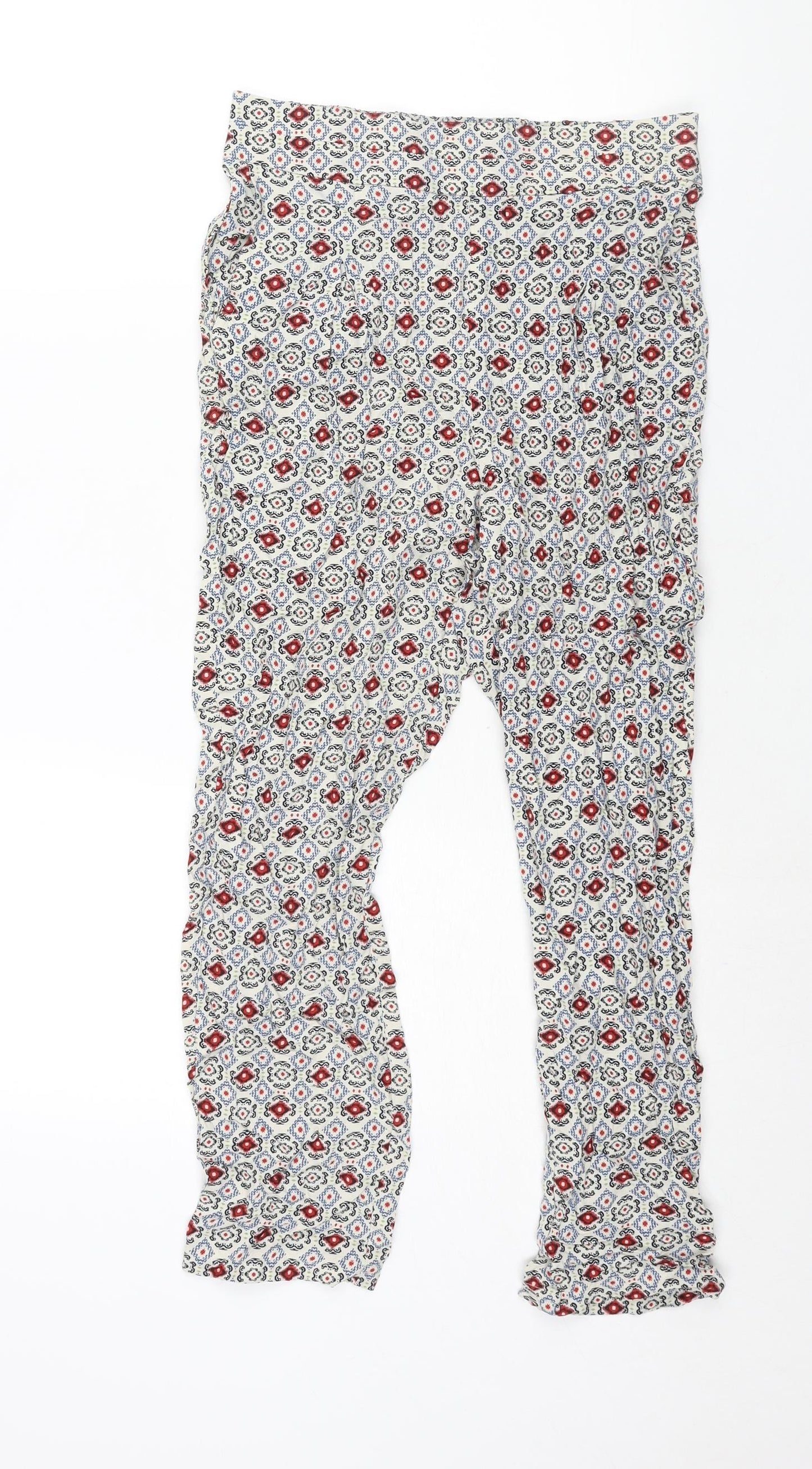 Marks and Spencer Womens Multicoloured Geometric Viscose Harem Trousers Size 8 L25 in Regular