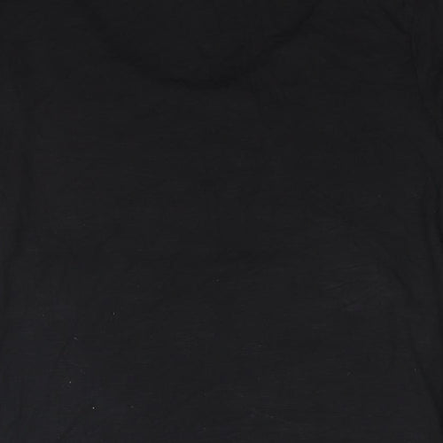 Per Una Womens Black Cotton Basic Blouse Size 10 Round Neck - Fair Isle Cut Out Button Detail