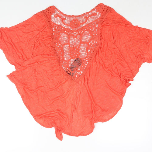 QED London Womens Pink Viscose Kimono Blouse Size L V-Neck - Lace Panel