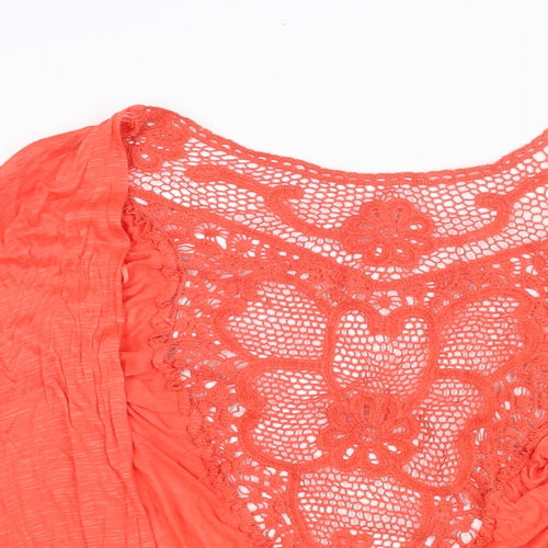 QED London Womens Pink Viscose Kimono Blouse Size L V-Neck - Lace Panel