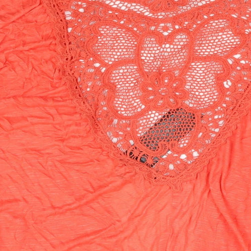 QED London Womens Pink Viscose Kimono Blouse Size L V-Neck - Lace Panel
