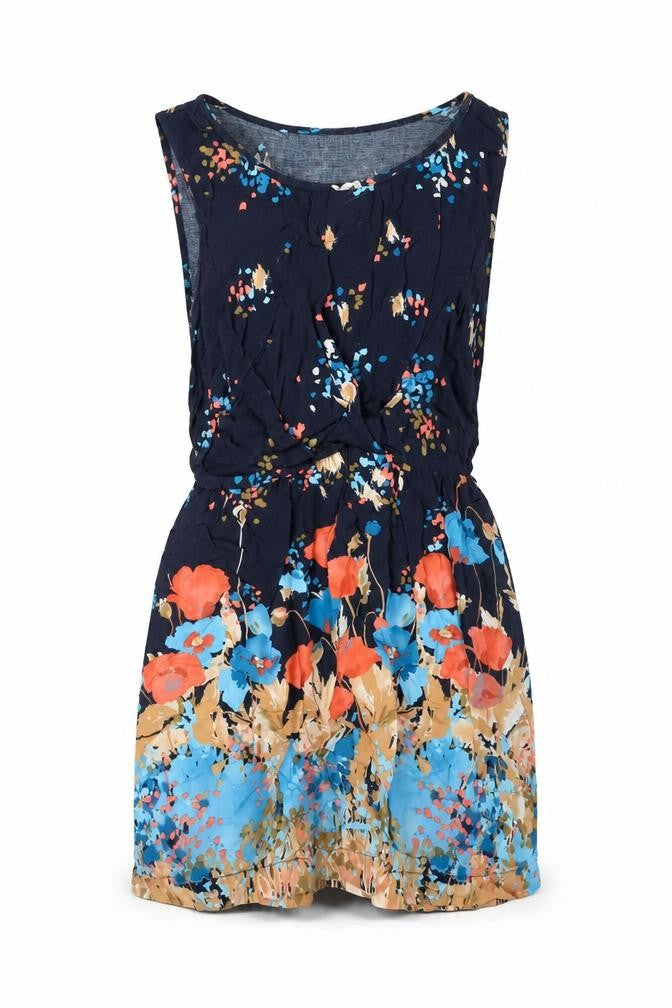 Front view of Miss Selfridge women’s multicoloured geometric viscose a-line, size UK 6, round neck pullover