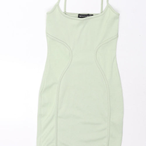 PRETTYLITTLETHING Womens Green Polyester Bodycon Size 8 Scoop Neck Pullover - Seam Detail