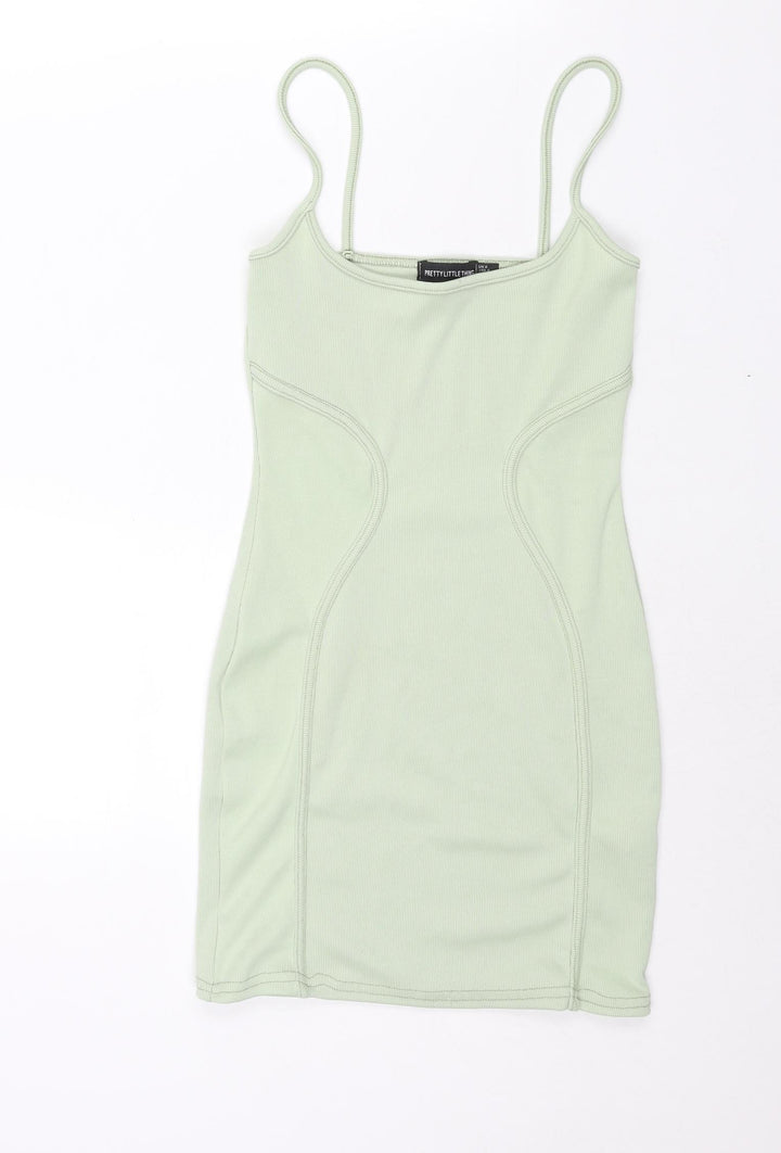 PRETTYLITTLETHING Womens Green Polyester Bodycon Size 8 Scoop Neck Pullover - Seam Detail