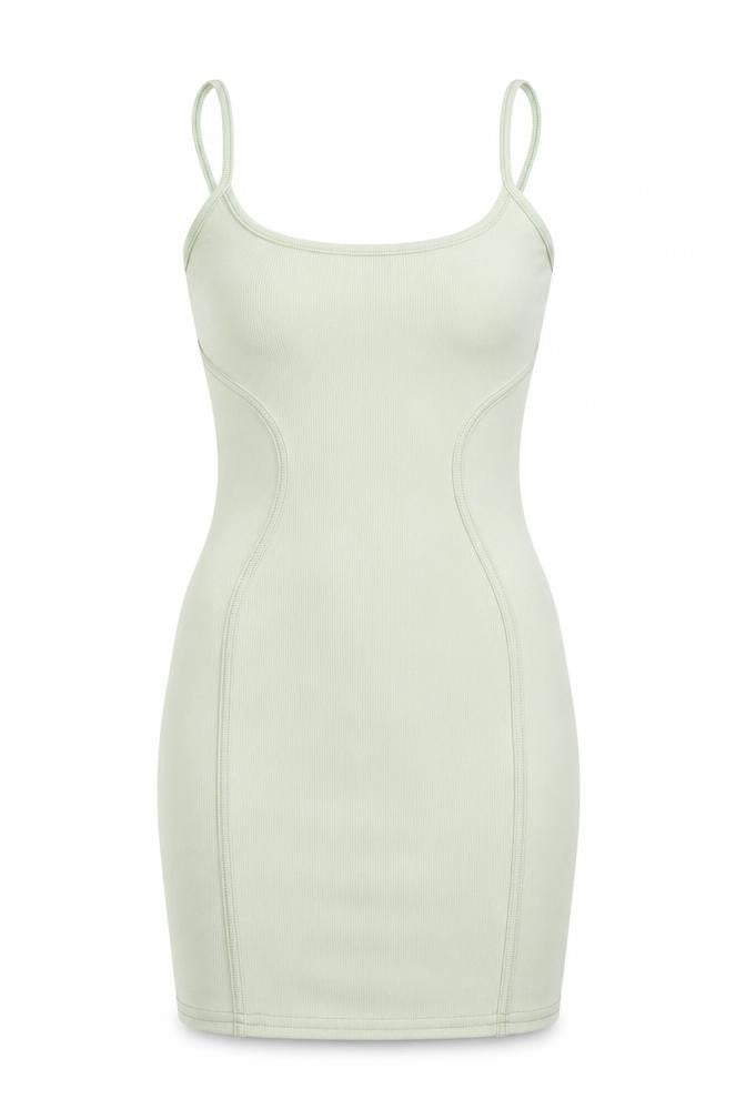 Front view of PRETTYLITTLETHING women’s green polyester bodycon, size UK 8, scoop neck pullover - seam detail