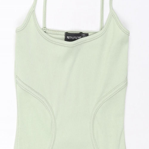 PRETTYLITTLETHING Womens Green Polyester Bodycon Size 8 Scoop Neck Pullover - Seam Detail