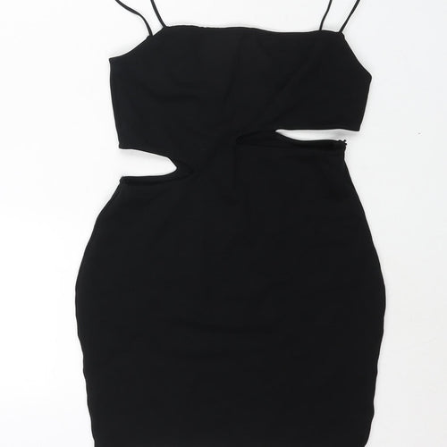 Zara Womens Black Viscose Mini Size M Square Neck Pullover - Cut Out Detail