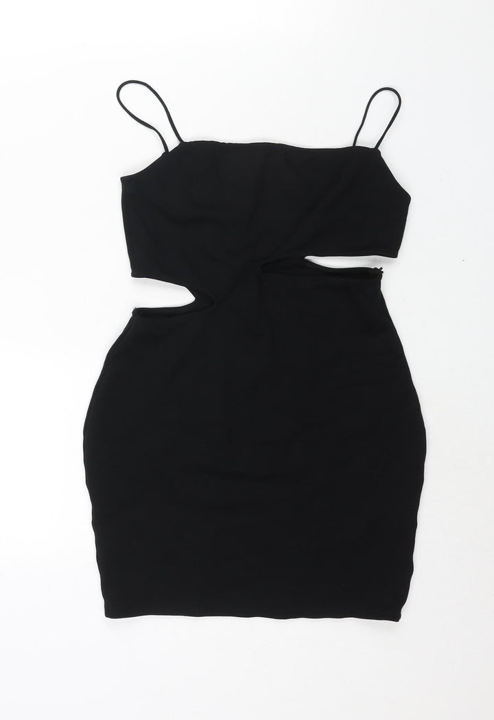 Zara Womens Black Viscose Mini Size M Square Neck Pullover - Cut Out Detail