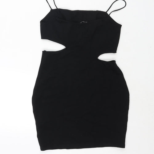 Zara Womens Black Viscose Mini Size M Square Neck Pullover - Cut Out Detail