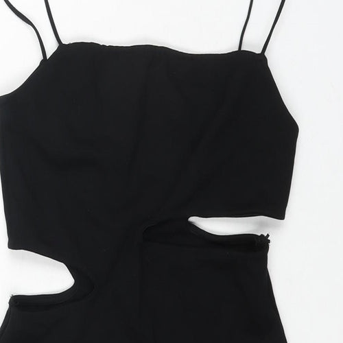 Zara Womens Black Viscose Mini Size M Square Neck Pullover - Cut Out Detail