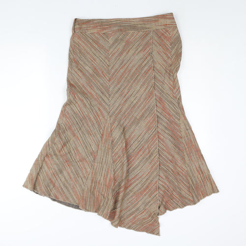 Principles Womens Brown Striped Viscose Trumpet Skirt Size 10 Zip - Asymmetric Hem