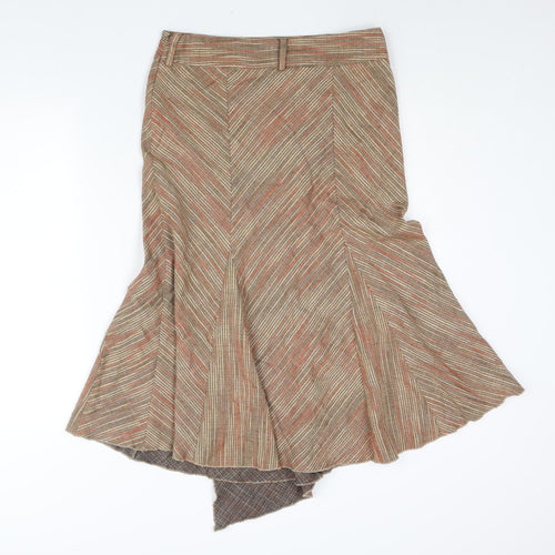 Principles Womens Brown Striped Viscose Trumpet Skirt Size 10 Zip - Asymmetric Hem