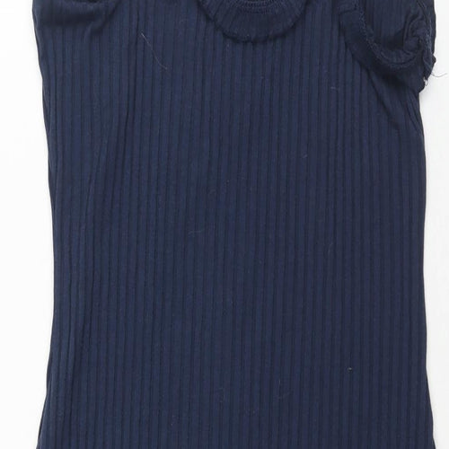 ASOS Womens Blue Polyester Shift Size 12 Square Neck Pullover - Ribbed Button Detail Frill