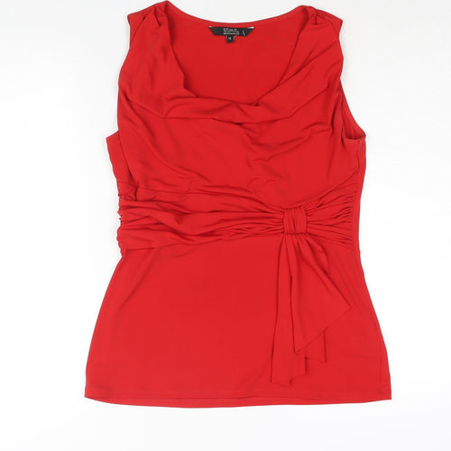 Julien Macdonald Womens Red Polyester Basic Blouse Size 14 Cowl Neck - Rouched Detail