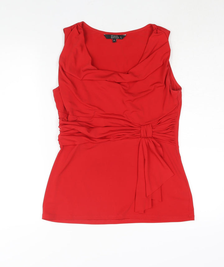 Julien Macdonald Womens Red Polyester Basic Blouse Size 14 Cowl Neck - Rouched Detail