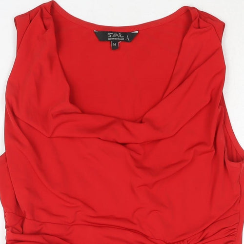 Julien Macdonald Womens Red Polyester Basic Blouse Size 14 Cowl Neck - Rouched Detail