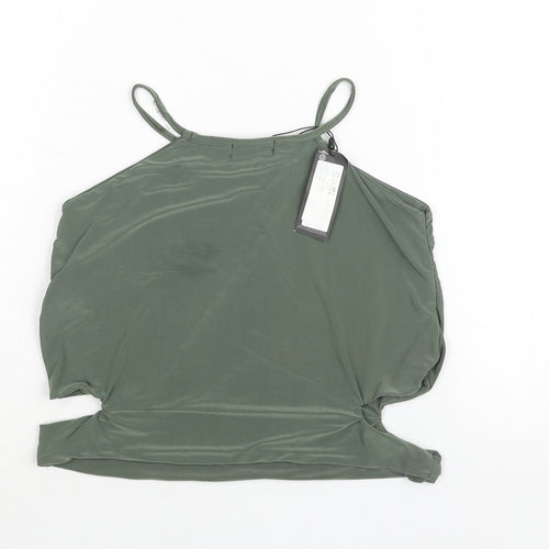 PRETTYLITTLETHING Womens Green Polyester Camisole Blouse Size 8 Square Neck - Cut Out Detail