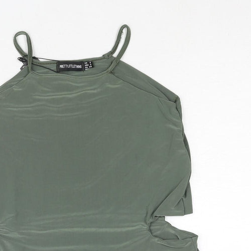 PRETTYLITTLETHING Womens Green Polyester Camisole Blouse Size 8 Square Neck - Cut Out Detail