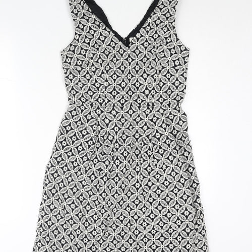 Monsoon Womens White Geometric Cotton A-Line Size 10 V-Neck Zip - Embroidered