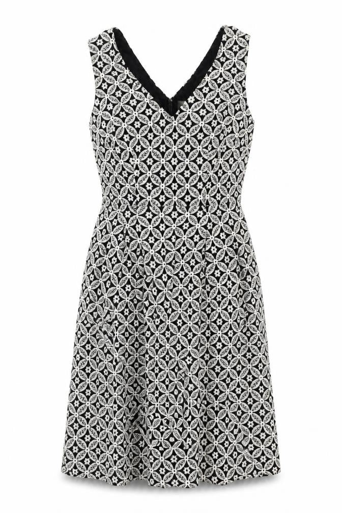 Monsoon Womens White Geometric Cotton A-Line Size 10 V-Neck Zip - Embroidered