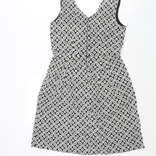 Monsoon Womens White Geometric Cotton A-Line Size 10 V-Neck Zip - Embroidered