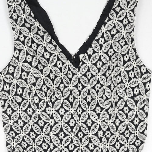 Monsoon Womens White Geometric Cotton A-Line Size 10 V-Neck Zip - Embroidered