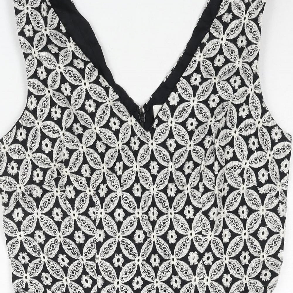 Monsoon Womens White Geometric Cotton A-Line Size 10 V-Neck Zip - Embroidered