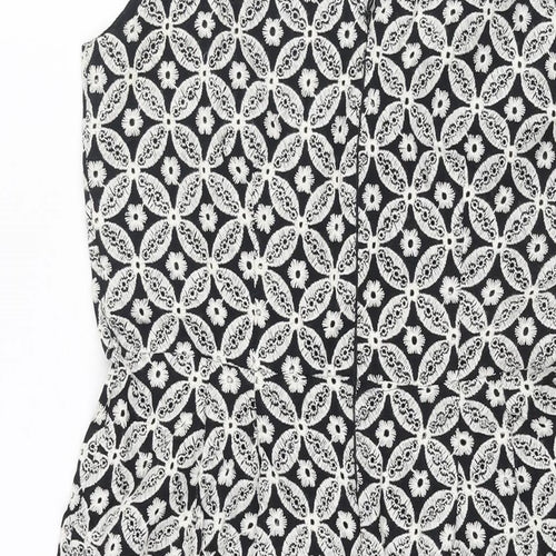 Monsoon Womens White Geometric Cotton A-Line Size 10 V-Neck Zip - Embroidered