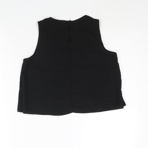 Miss Selfridge Womens Black Polyester Cropped Blouse Size 8 Round Neck - Lace Panel