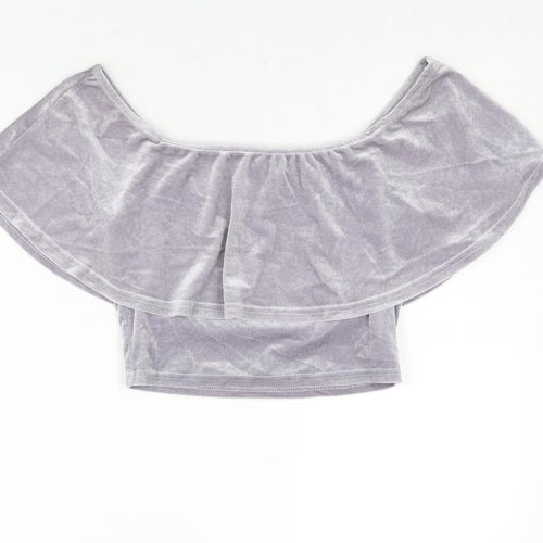 River Island Womens Purple Polyester Cropped Blouse Size 8 Boat Neck - Frill