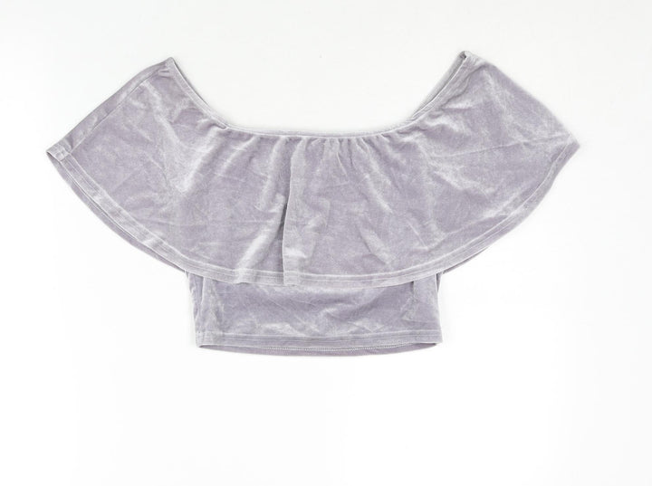 River Island Womens Purple Polyester Cropped Blouse Size 8 Boat Neck - Frill