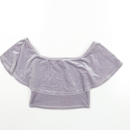 River Island Womens Purple Polyester Cropped Blouse Size 8 Boat Neck - Frill