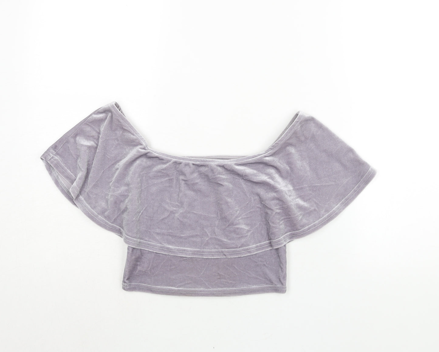 River Island Womens Purple Polyester Cropped Blouse Size 8 Boat Neck - Frill