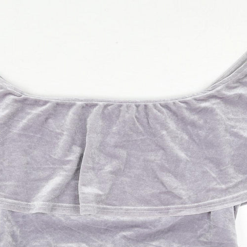River Island Womens Purple Polyester Cropped Blouse Size 8 Boat Neck - Frill