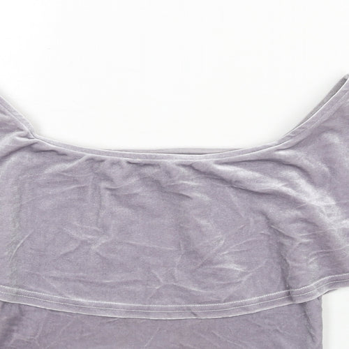 River Island Womens Purple Polyester Cropped Blouse Size 8 Boat Neck - Frill