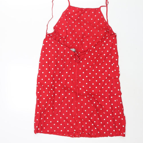 ASOS Womens Red Polka Dot Viscose Mini Size 10 Square Neck Tie