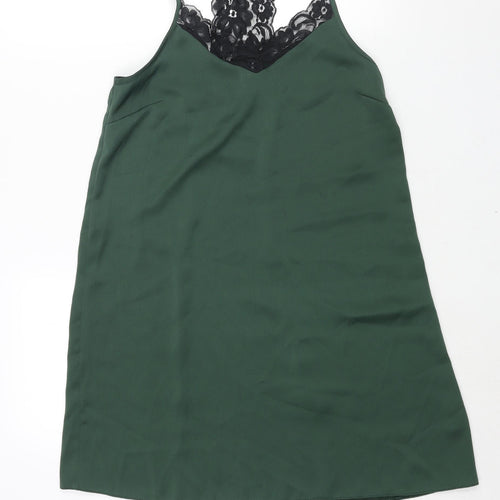 River Island Womens Green Polyester Shift Size 10 Scoop Neck Pullover - Lace Detail