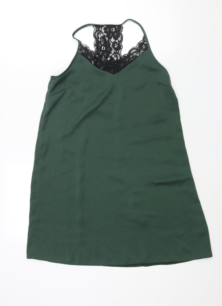 River Island Womens Green Polyester Shift Size 10 Scoop Neck Pullover - Lace Detail