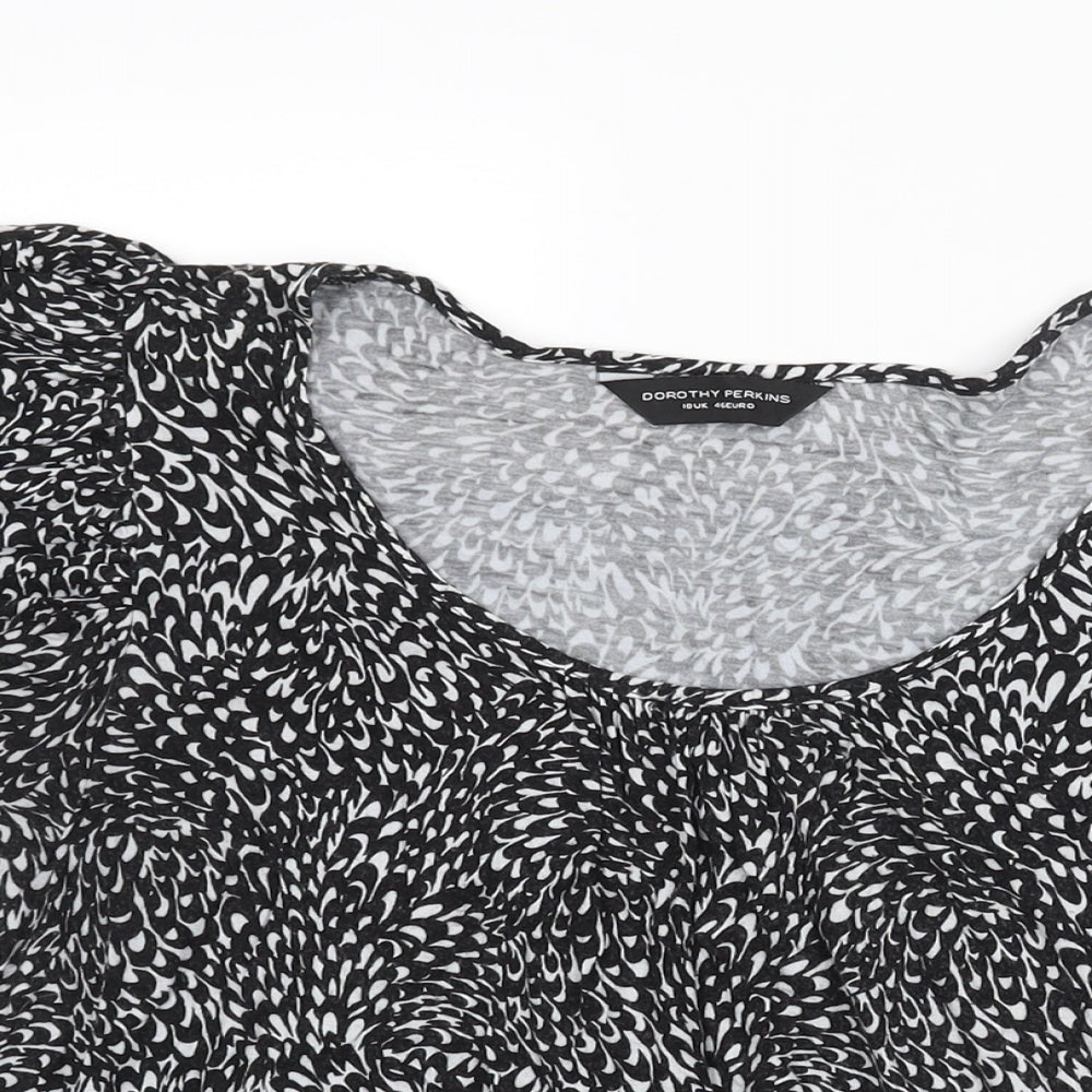 Dorothy Perkins Womens Black Geometric Viscose Basic Blouse Size 18 Round Neck