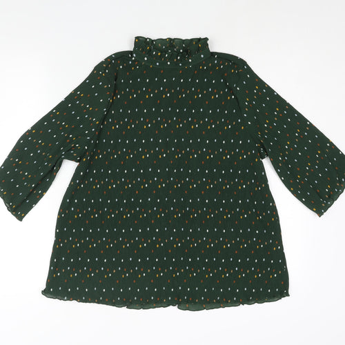 Monki Womens Green Polka Dot Polyester Basic Blouse Size S Mock Neck - Plisse Frill
