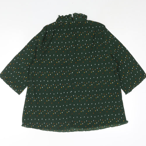 Monki Womens Green Polka Dot Polyester Basic Blouse Size S Mock Neck - Plisse Frill